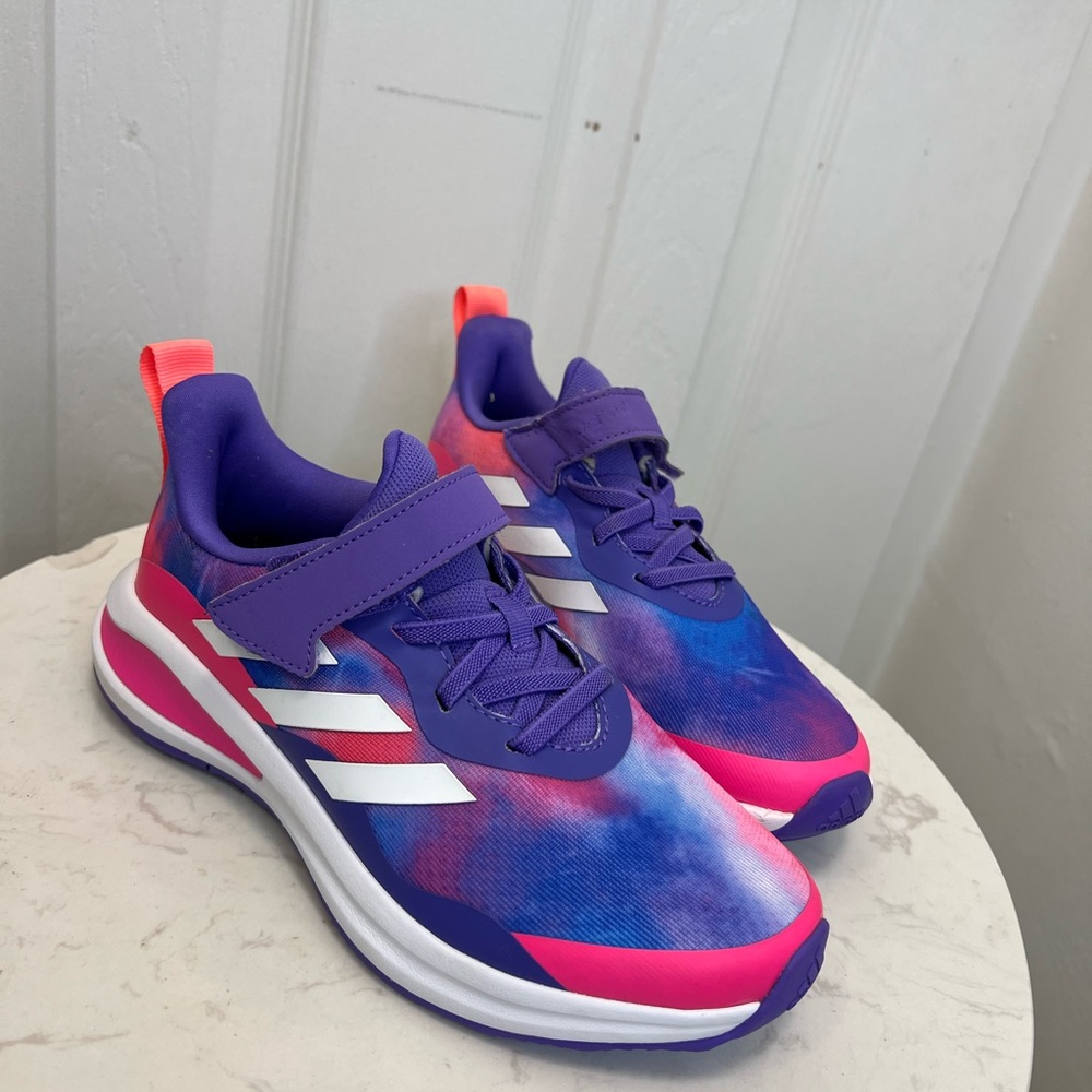 NWOT kids ADIDAS size 2 purple pink neon Velcro tennis shoes